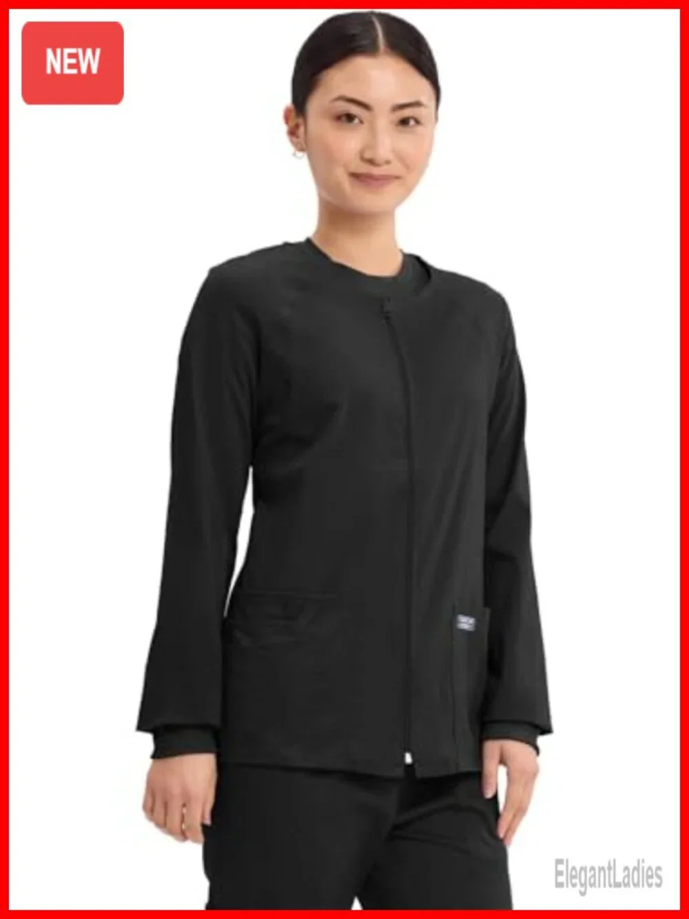 Cherokee Scrub Jacket Women 3 Pocket Zip Front Brushed Twill Stretch